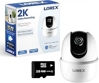 Внутренняя интеллектуальная камера видеонаблюдения Lorex 4MP с функцией поворота и наклона — беспроводная Wi-Fi камера 2K с функцией обнаружения людей, режимом конфиденциальности, двусторонней связью, совместимостью с умным домом и обзором на 360° — бесплатная карта Micro SD на 16 ГБ