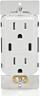 Зарядное устройство Leviton T5636-W мощностью 60 Вт (6 А) с двумя портами Type-C/C и функцией Power Delivery, защищенное от несанкционированного доступа, USB-зарядное устройство для смартфонов, планшетов и ноутбуков, белое.