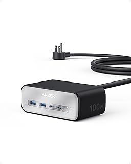Зарядная станция Anker Nano (макс. 100 Вт), сетевой фильтр 7-в-1 с разъемом USB-C для iPhone 16/15/14 и MacBook Air/Pro, тонкий кабель 1,5 м, 3 разъема переменного тока, 2 разъема USB-A, 2 разъема USB-C, настольный аксессуар с поддержкой Power Delivery для дома и офиса (черный)