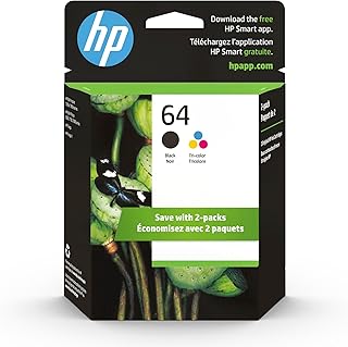 Набор из 64 черных и трехцветных картриджей HP для принтеров HP (комплект) | Совместимость с принтерами серий: Inspire 7950e; ENVY Photo 6200, 7100, 7800; Tango | Подходит для программы Instant Ink | X4D92AN