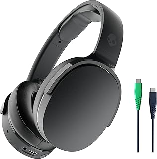 Беспроводные накладные Bluetooth-наушники Skullcandy Hesh Evo с зарядным кабелем, шумоизоляцией, до 36 часов работы от батареи, складной легкой конструкцией и микрофоном для iPhone и Android — черный цвет.