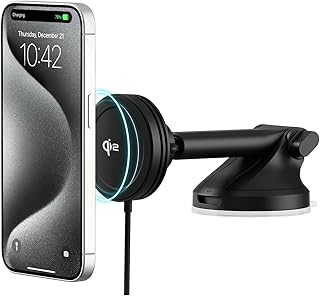 Автомобильное крепление для телефона iOttie Velox Qi2 Mini 15W с беспроводной зарядкой — держатель для телефона на приборную панель и лобовое стекло — совместимое с MagSafe крепление для смартфонов Qi2 (iPhone 12, 13, 14, 15 и 16) — автомобильное зарядное устройство в комплекте