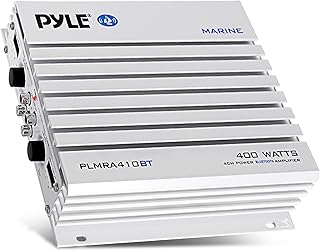 Pyle 2.1 Bluetooth морской усилитель-ресивер — водонепроницаемый 4-канальный беспроводной мостовой аудиоусилитель для стереодинамиков с мощностью 400 Вт, двухканальным MOSFET-питанием, индикатором уровня усиления и светодиодной индикацией, черный — PLMRA410BT