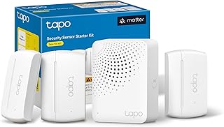 Стартовый комплект дверных датчиков Tapo, совместимый с Matter, включает 3 интеллектуальных контактных датчика для дверей и окон и 1 интеллектуальный концентратор со встроенным звонком, интеллектуальную автоматизацию и оповещения в реальном времени, комплект T31.