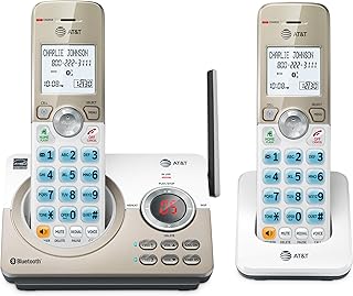 Беспроводной телефон AT&T DL72219 DECT 6.0 с двумя трубками для дома, функцией подключения к сотовой сети, блокировкой вызовов, 1,8-дюймовым экраном с подсветкой, большими кнопками, внутренней связью и непревзойденным радиусом действия.