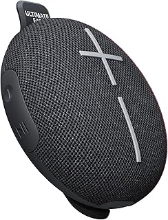 Ультрапортативная водонепроницаемая Bluetooth-колонка Ultimate Ears MINIROLL с мощными басами, защитой от пыли IP67 и радиусом действия 131 фут — нежно-черный цвет.