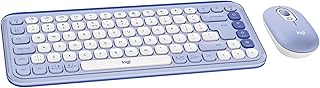 Комплект Logitech POP ICON, клавиатура и мышь Bluetooth, удобный набор текста, программируемые клавиши и кнопки, тихие щелчки, возможность переключения до 3 устройств — сиреневый.