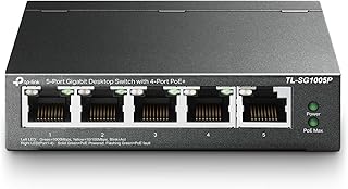 TP-Link TL-SG1005P, 5-портовый гигабитный PoE-коммутатор, 4 порта PoE+ по 65 Вт, настольный, Plug & Play, прочный металлический корпус с экранированными портами, безвентиляторный, QoS и IGMP Snooping.