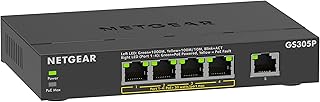 NETGEAR 5-портовый неуправляемый коммутатор Gigabit Ethernet PoE (GS305P) — с 4 портами PoE+ мощностью 63 Вт, настольный или настенный монтаж.