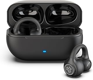 Наушники JLab Flex открытого типа, конструкция с зажимом, беспроводное открытое ушное пространство, удобная посадка, безопасное прослушивание, многоточечное Bluetooth-соединение, настройка через приложение, черный цвет.