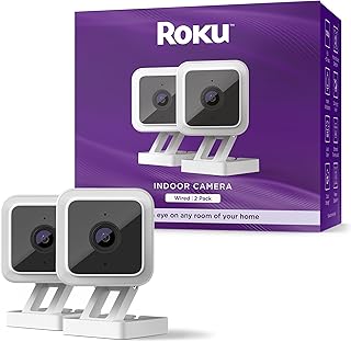 Комплект из 2 проводных проводных камер видеонаблюдения Roku для домашней безопасности: HD-камера с цветным ночным видением 1080p, совместимость с Alexa и Google, обнаружение движения и звука, встроенная сирена, 90-дневная подписка в комплекте.