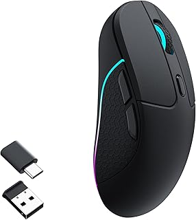 Беспроводная мышь Keychron M3, сенсор PAW3395 с программируемой кнопкой макросов, разрешение 26 000 DPI, поддержка 2,4 ГГц/Bluetooth, 5.1-дюймовый экран, вес 79 г, ультралегкий, эргономичный дизайн, до 70 часов работы, подходит для ПК, Mac и ноутбуков — черная.