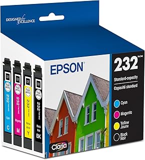 Комплект из двух стандартных черных и цветных картриджей EPSON 232 Claria (T232120-BCS) Совместим с моделями WorkForce WF-2930, WF-2950, ​​Expression XP-4200 и XP-4205.
