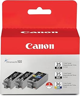 Комплект из 2 оригинальных черных и цветных картриджей Canon PGI-35/CLI-36, совместимый с принтерами iP100, iP110, TR150 и TR160.