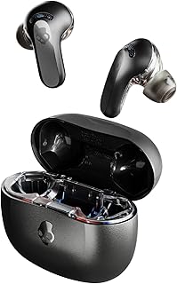 Беспроводные наушники Skullcandy Rail ANC, Bluetooth, активное шумоподавление, до 38 часов работы от батареи, микрофон для iPhone и Android, настраиваемые через приложение Skull-iQ — насыщенный черный цвет.
