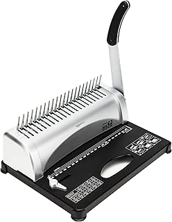 Переплетная машина Amazon Basics с гребенчатым механизмом, вместимость 350 листов, для бумаги форматов A5 (15 отверстий)/Letter (19 отверстий)/A4 (21 отверстие), с регулируемыми полями, серая.