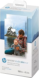 Фотобумага HP Sprocket Studio Plus 4 x 6 дюймов и картриджи (108 листов и 2 картриджа) – совместимо только с принтером HP Sprocket Studio Plus.