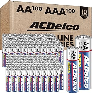 Набор из 200 щелочных батареек ACDelco AA и AAA, по 100 штук каждой, срок хранения 10 лет, многоразовая упаковка.