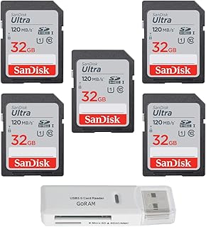 Карта памяти SanDisk 32GB Ultra SDHC UHS-I Class 10 120MB/s U1, Full HD, SD для фотоаппаратов SDSDUN4-032G (5 шт.) в комплекте с (1) кардридером GoRAM USB 3.0