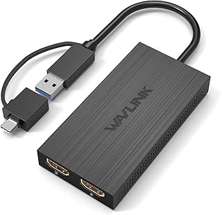 HDMI-разветвитель WAVLINK для расширения рабочего пространства при использовании двух мониторов, адаптер USB A или USB-C на два HDMI-разъема, поддержка 3 отдельных мониторов для Windows и macOS, разрешение 4K 30 Гц, 1080p при 60 Гц