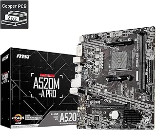 Материнская плата MSI A520M-A PRO Gaming (AMD Ryzen 5000, AM4, DDR4, PCIe 3.0, SATA 6 Гбит/с, M.2, USB 3.2 Gen 1, DVI/HDMI, Micro-ATX)