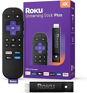 Roku Streaming Stick Plus 2025 — устройство для потоковой передачи 4K и HDR для телевизора с голосовым пультом дистанционного управления — бесплатное и прямое телевидение.