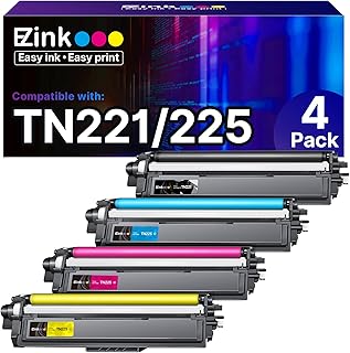 Совместимые картриджи с тонером E-Z Ink для принтеров Brother TN221 TN225, предназначенные для использования с принтерами MFC-9130CW, HL-3170CDW, HL-3180CDW, MFC-9340CDW, MFC-9330CDW (1 черный, 1 голубой, 1 пурпурный, 1 желтый, 4 шт.)