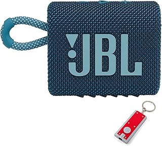 JBL Go 3 — портативная Bluetooth-колонка со встроенным аккумулятором, водо- и пылезащитой (JBLGO3BLUAM), в комплекте брелок со светодиодной подсветкой — синий.