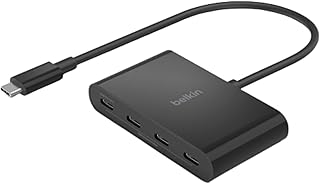 Belkin 4-портовый USB-C 3.2 Gen 2 концентратор с поддержкой питания 100 Вт и скоростью передачи данных 10 Гбит/с, высокоскоростной многопортовый адаптер-разветвитель, совместимый с MacBook Pro/Air, iPad Pro, iPhone 15, Chromebook, Surface, PC
