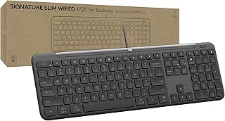 Проводная клавиатура Logitech Signature Slim Wired K620 для бизнеса, полноразмерная, с разъемом USB-C Plug-and-Play, в стиле ноутбука, с ножничным механизмом, подходит для Windows/Mac/Chrome/ПК/ноутбуков — графитовый цвет.