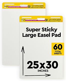Блокнот Post-it Super Sticky Easel Pad 25 x 30 дюймов, белый, 30 листов/блок, 2 блока/упаковка, большой, белый, премиум-класса, самоклеящаяся бумага для флипчартов, суперпрочная клейкость (559)
