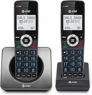 Беспроводной домашний телефон AT&T GL2101-2 DECT 6.0 с двумя трубками, функцией блокировки вызовов, определением номера звонящего, полнодуплексной громкой связью, 2-дюймовым белым дисплеем с подсветкой и клавиатурой с подсветкой (графитовый и черный).