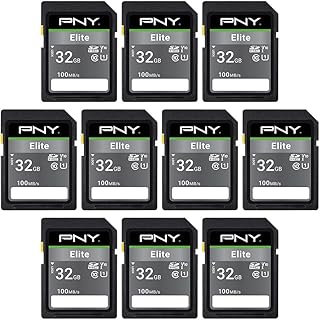 Флеш-память PNY 32GB Elite Class 10 U1 V10 SDHC для фотоловушек, скорость чтения до 100 МБ/с, UHS-I, HD фото, HD видео, подходит для уличных фотоаппаратов, зеркальных фотокамер, тактильного использования, любителей дикой природы, 10 штук в упаковке.