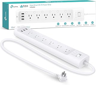 Умный сетевой фильтр Kasa Smart Plug HS300, защита от перенапряжения с 6 индивидуально управляемыми интеллектуальными розетками и 3 USB-портами, совместим с Alexa и Google Home, концентратор не требуется, белый.