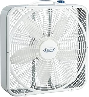 Вентилятор Lasko Weather-Shield Performance Box Fan, 3 скорости, инновационная система обдува с кольцом для увеличения потока воздуха до 30%, ручка для переноски, подходит для спальни, офиса, дома, 20 дюймов, белый, 3720
