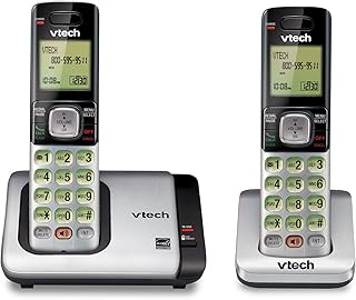 Беспроводной телефон VTech CS6719-2 с двумя трубками, функцией определения номера звонящего/ожидания вызова, внутренней связью через трубку и подсветкой дисплея/клавиатуры, серебристый.