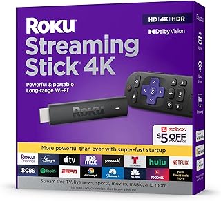 Roku Streaming Stick 4K Streaming Device 4K/HDR/Dolby Vision с голосовым пультом дистанционного управления и управлением телевизором