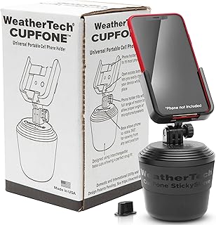 WeatherTech CupFone, универсальный держатель для телефона в подстаканник для автомобиля – регулируемая и надежная фиксация с открытым доступом для зарядки – совместим с iPhone, Android – пластиковые ручки, черный