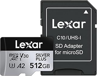 Карта памяти Lexar 512GB Professional Silver Plus Micro SD, UHS-I, C10, U3, V30, Full HD и 4K, скорость передачи данных до 205/150 МБ/с, microSDXC, для видеооператоров и геймеров (LMSSIPL512G-BNANU)
