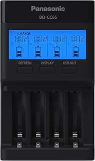 Зарядное устройство Panasonic BQ-CC65AKBBA Super Advanced eneloop pro и eneloop с 4-позиционным разъемом, ЖК-дисплеем и USB-портом для зарядки, черное.