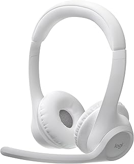 Беспроводная Bluetooth-гарнитура Logitech Zone 300 с микрофоном с шумоподавлением, совместимая с Windows, Mac, Chrome, Linux, iOS, iPadOS, Android – белый цвет.