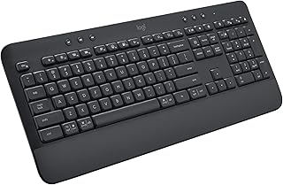 Беспроводная полноразмерная клавиатура Logitech Signature K650 Comfort с подставкой для запястий, Bluetooth-приемником BLE или USB-приемником Logi Bolt, мягкими клавишами, цифровой клавиатурой, совместима с большинством ОС/ПК/Windows/Mac — графитовый цвет.