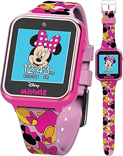 Детские развивающие смарт-часы Accutime Kids Disney Minnie Mouse розового цвета с сенсорным экраном для девочек, мальчиков и малышей — камера для селфи, обучающие игры, будильник, калькулятор, шагомер и многое другое (размер: 40 мм)