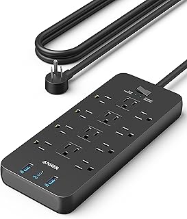 Сетевой фильтр Anker с 3 USB-портами, защитой от перенапряжения (2100 Дж, 3 метра), 12 розетками, 2 портами USB-A и 1 портом USB-C, совместим с iPhone 16/16 Plus/16 Pro/16 Pro Max, подходит для дома и офиса, сертифицирован TUV.
