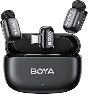 Беспроводной петличный микрофон BOYA mini для Android/планшетов/ПК с разъемом USB-C, шумоподавлением, 30 часами автономной работы и зарядным кейсом, функцией изменения голоса с помощью ИИ, беспроводной петличный микрофон для видеозаписи и подкастов.