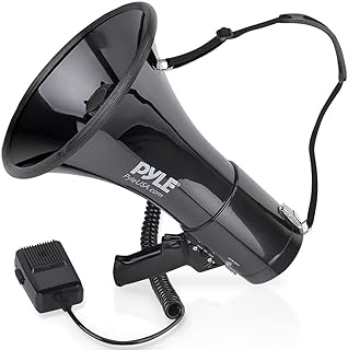 Мегафон-динамик PYLE-PRO 50 Вт, громкоговоритель, черный, дополнительный аудиовход, регулируемая громкость, сирена, 35-мм дополнительный аудиовход, идеально подходит для спортивных мероприятий и учений по действиям в чрезвычайных ситуациях - PMP53IN
