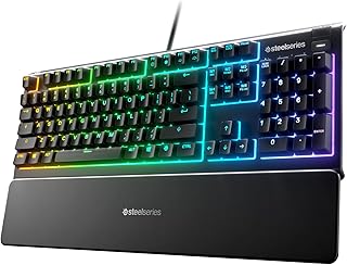 Игровая клавиатура SteelSeries Apex 3 RGB – 10-зонная RGB-подсветка – водостойкость IP32 – высококачественная магнитная подставка для запястий (бесшумные игровые переключатели)