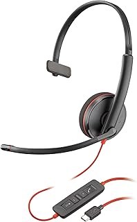 Проводная гарнитура Poly Blackwire 3210, микрофон с шумоподавлением, конструкция с одним наушником, подключение к ПК/Mac через USB-C или USB-A, совместима с Teams и Zoom, эксклюзивно на Amazon (9P7X7AA)