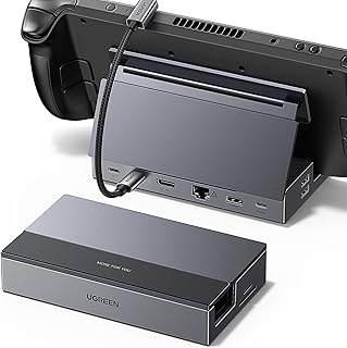 Док-станция UGREEN Steam Deck Dock 9-в-1 с разъемом USB C, складной подставкой, HDMI 4K@60Hz, гигабитным Ethernet, PD 100 Вт, USB A&C 3.2 10 Гбит/с, совместимость с TF/SD картами, Steam Deck, Rog Ally, Rog X, Legion Go и др.