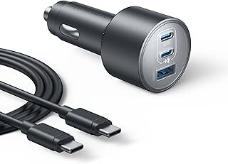 Автомобильное зарядное устройство Anker для iPhone 16 с разъемом USB-C, максимальная мощность 167,5 Вт, ультракомпактное автомобильное зарядное устройство с 3 портами Type-C для MacBook Pro/Air, iPhone 15/14/13 серии, Samsung S24/S23, iPad Pro, AirPods и других устройств.